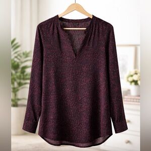 Ann Taylor Leopard Print V-Neck Long Sleeve Blouse Top Small